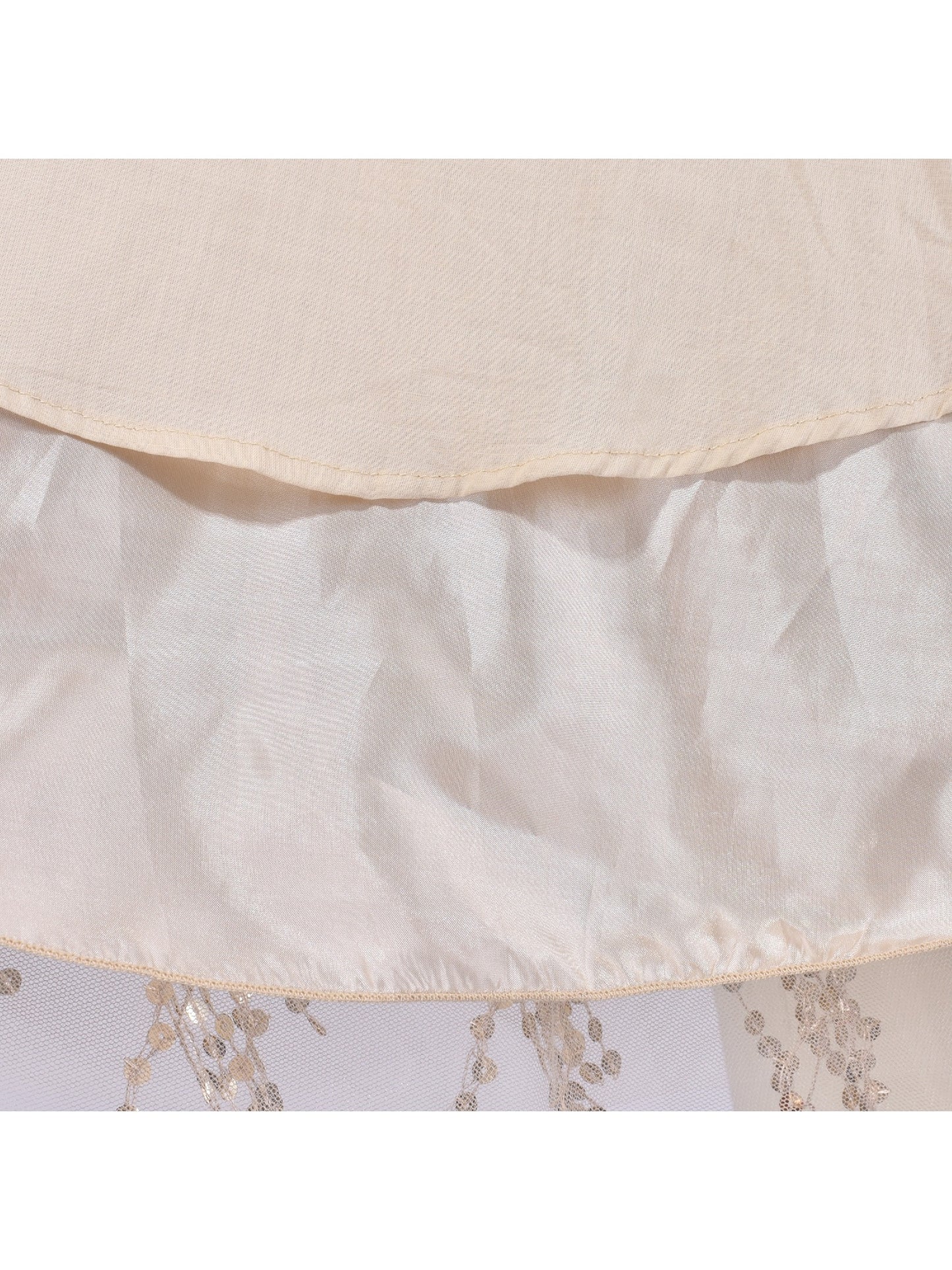 Girls Dress Cold Shoulder Sleeveless Lace Flower Ruffle Beige