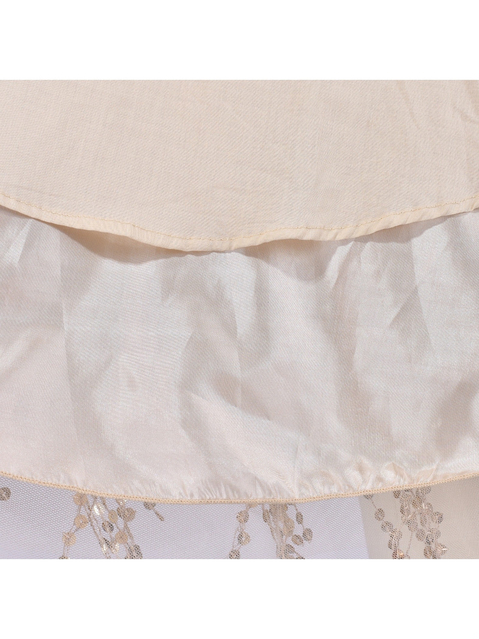 Girls Dress Cold Shoulder Sleeveless Lace Flower Ruffle Beige
