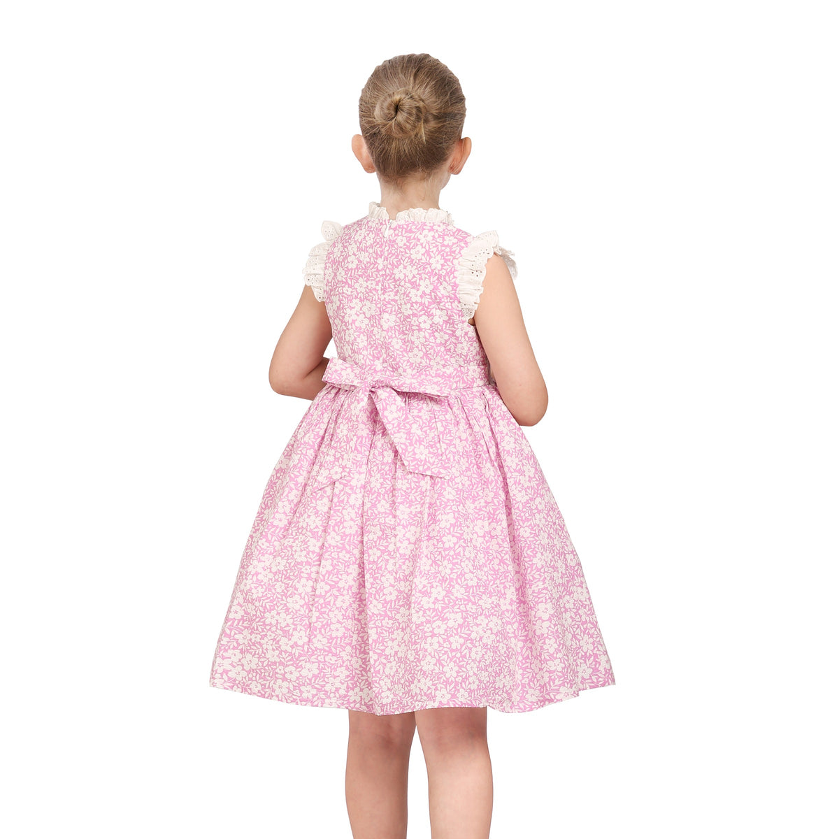 Girls Dress Blue Floral Vintage Ruffle Collar Flutter Flare Sleeve - Purple Flower
