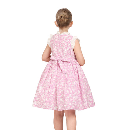 Girls Dress Blue Floral Vintage Ruffle Collar Flutter Flare Sleeve - Purple Flower