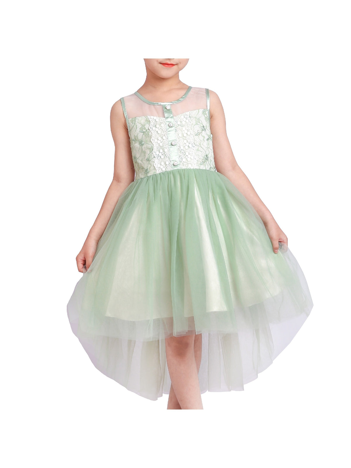Girls Dress Sequin Mesh Party Wedding Princess Tulle Red - Light Green