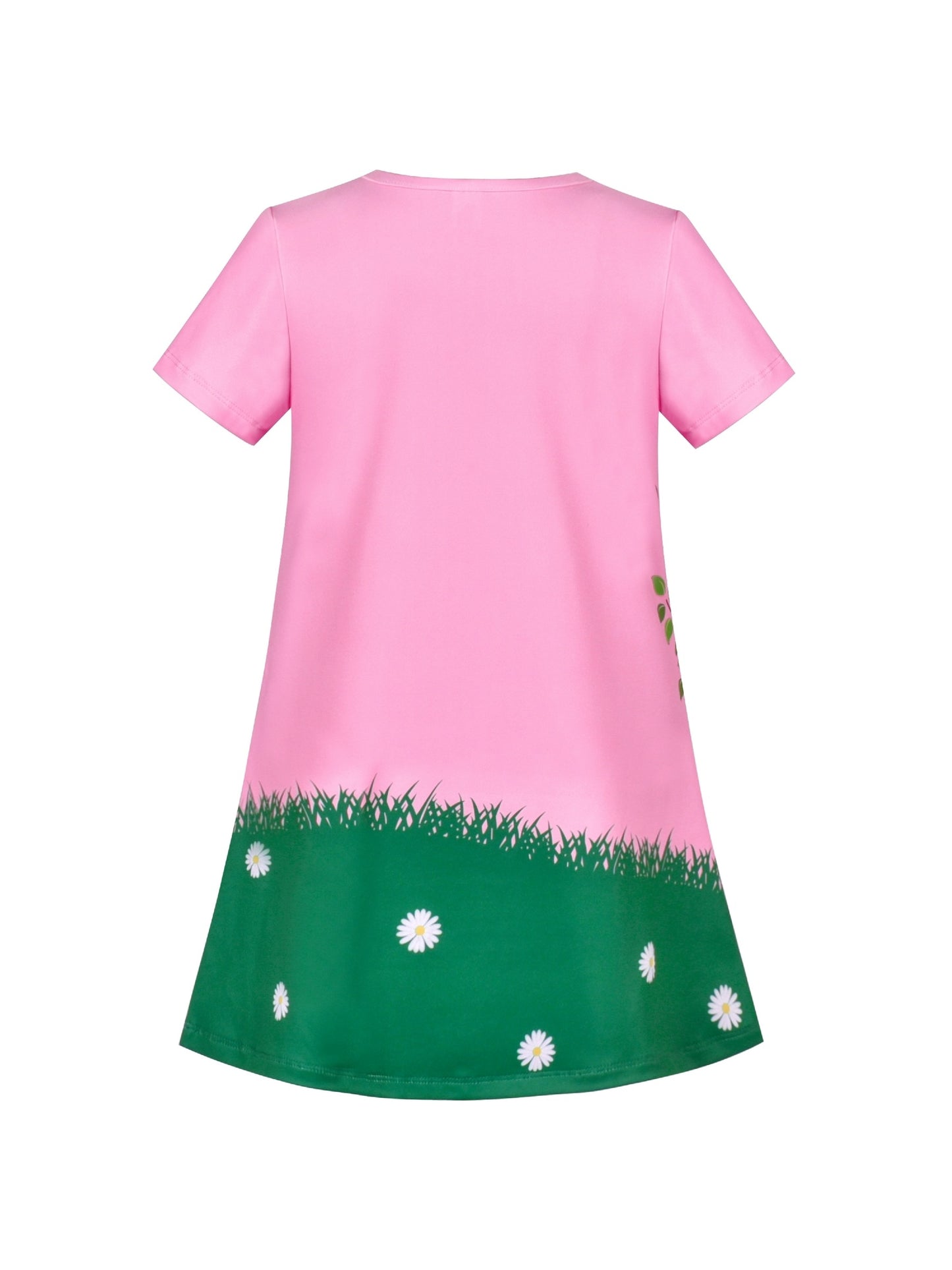 Girls Dress T-shirt Autumn Carrot Harvest Field Rabbit Dog Short Sleeve Pink