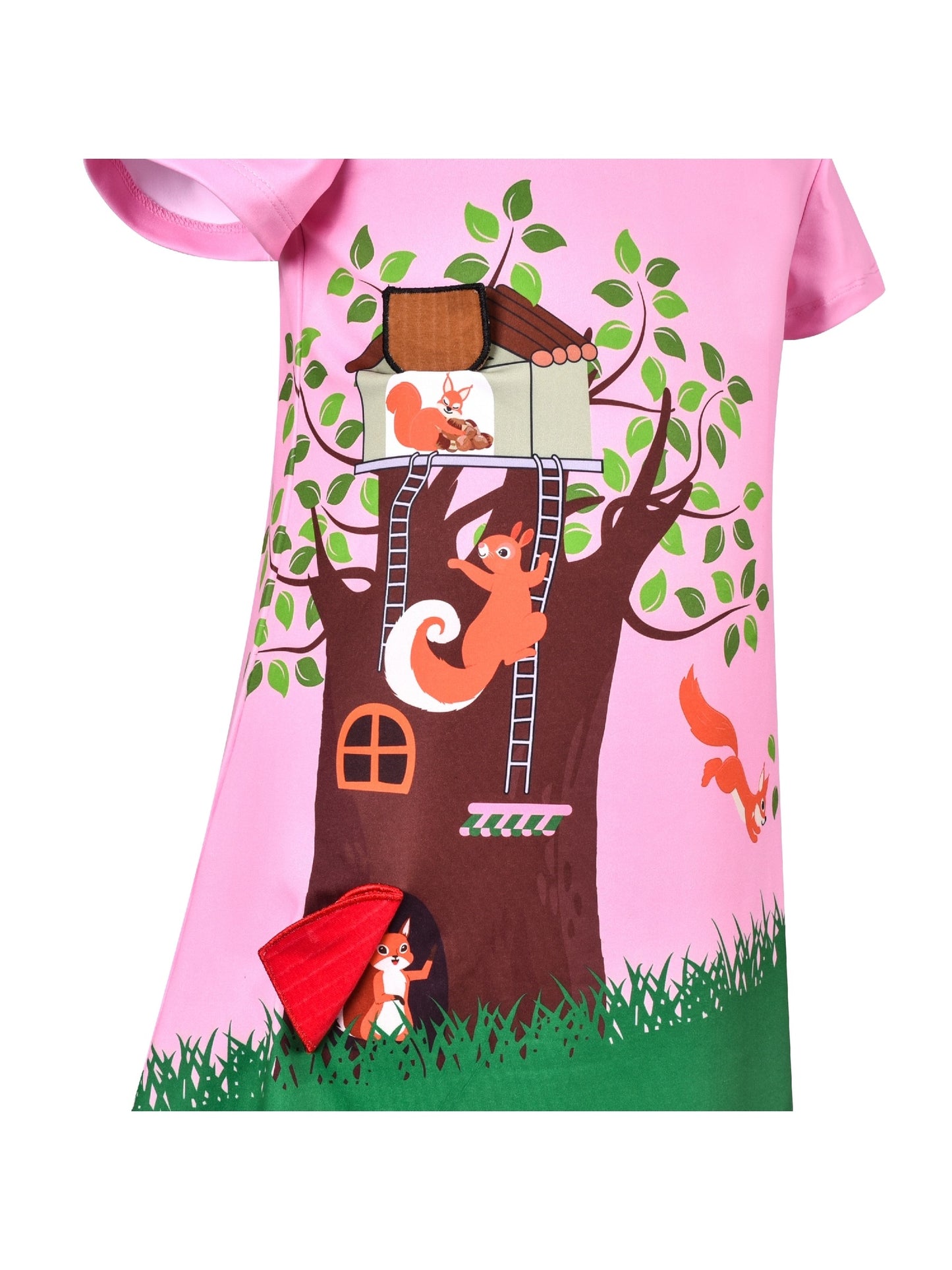 Girls Dress T-shirt Autumn Carrot Harvest Field Rabbit Dog Short Sleeve Pink