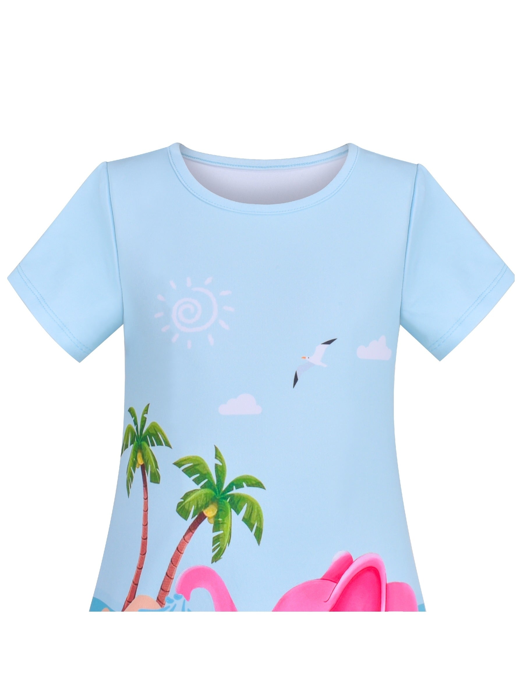 Girls Dress T-shirt Autumn Carrot Harvest Field Rabbit Dog Short Sleeve Blue
