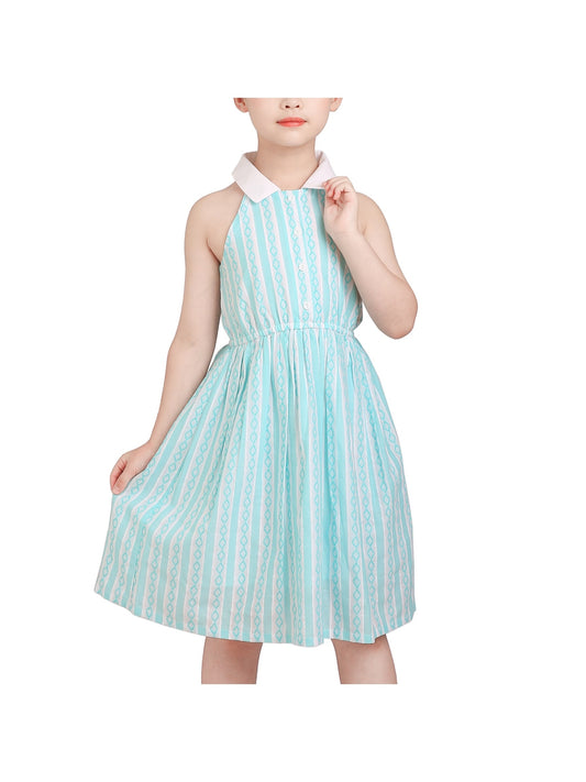 Girls Dress Transparent Shoulder Checkered Plaid Hot Pink Party Sundress Blue