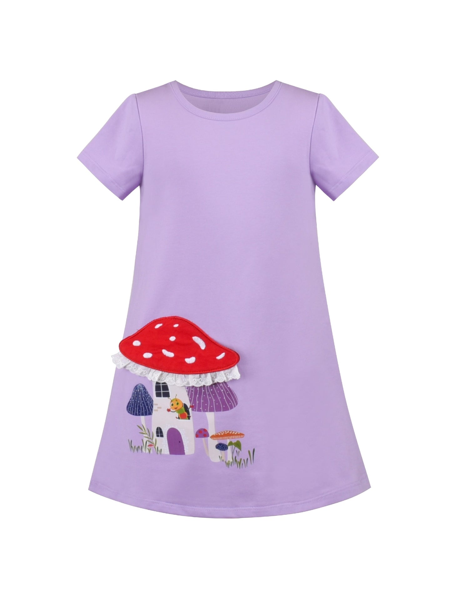 Girls Dress T-shirt Autumn Carrot Harvest Field Rabbit Dog Short Sleeve Purple