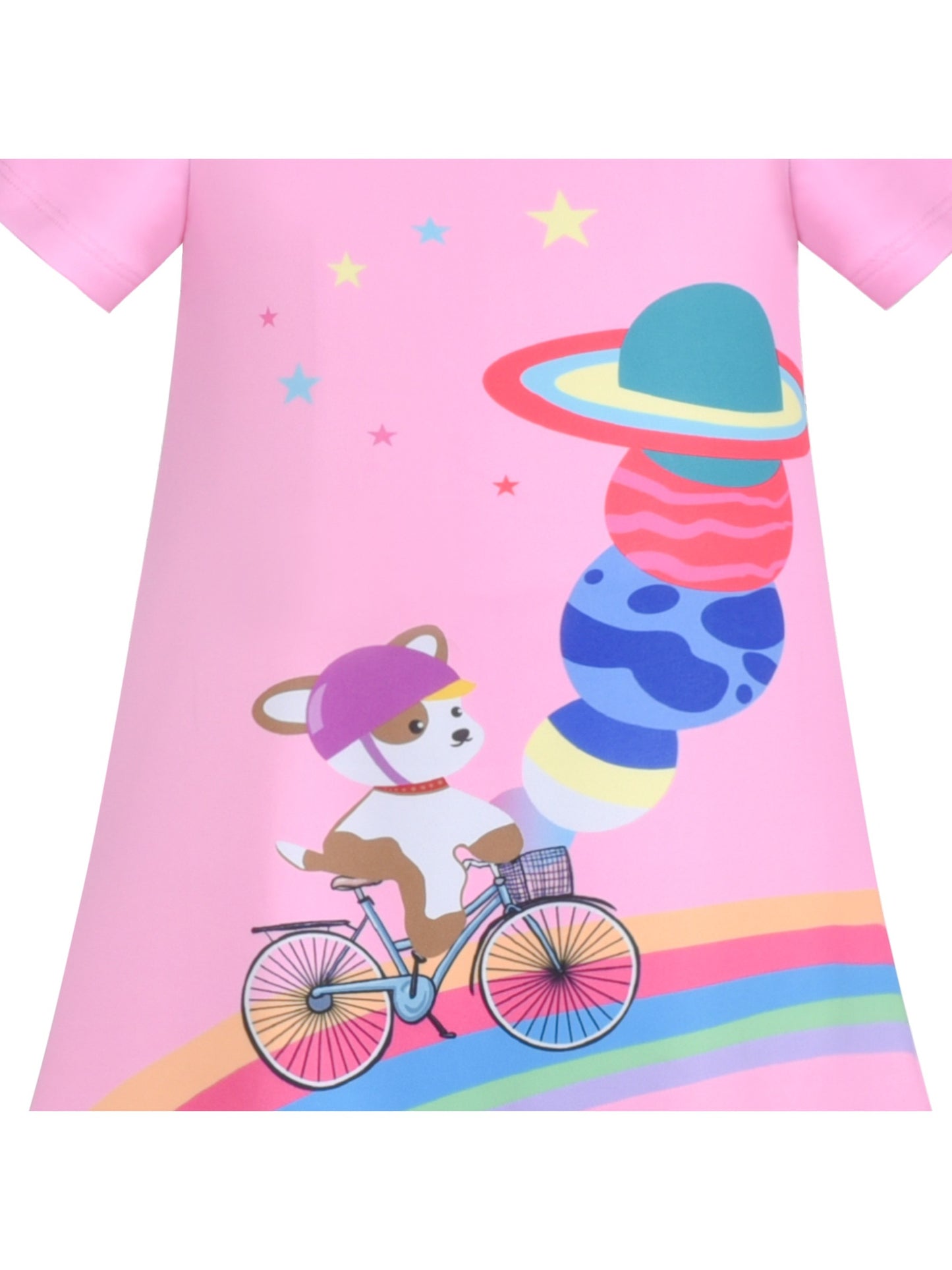 Girls Dress T-shirt Autumn Carrot Harvest Field Rabbit Dog Short Sleeve Pink