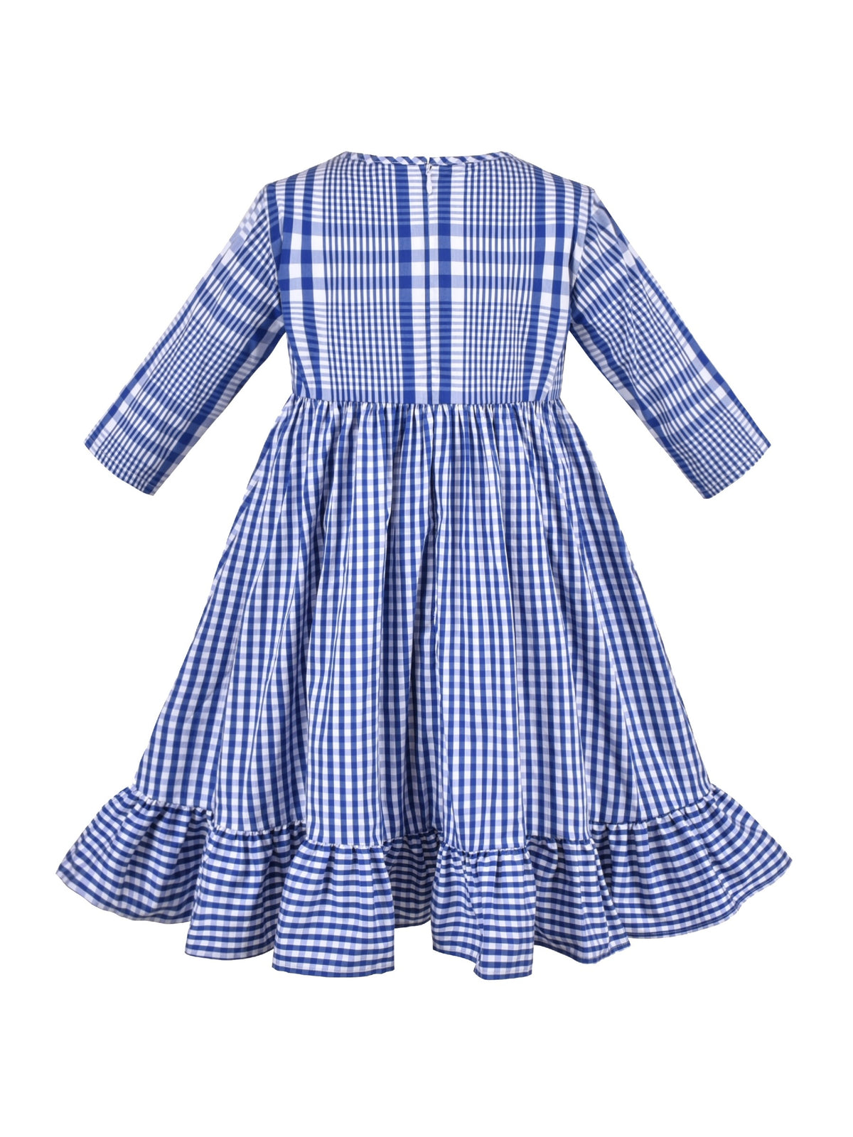 Girls Dress Denim Blue Short Sleeve School Uniform - Blue Plaid