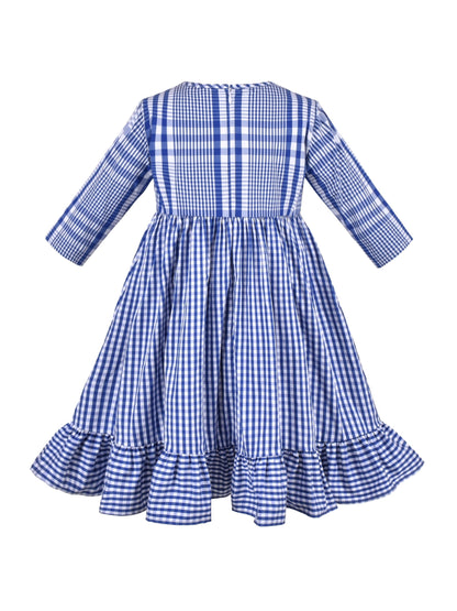 Girls Dress Denim Blue Short Sleeve School Uniform - Blue Plaid