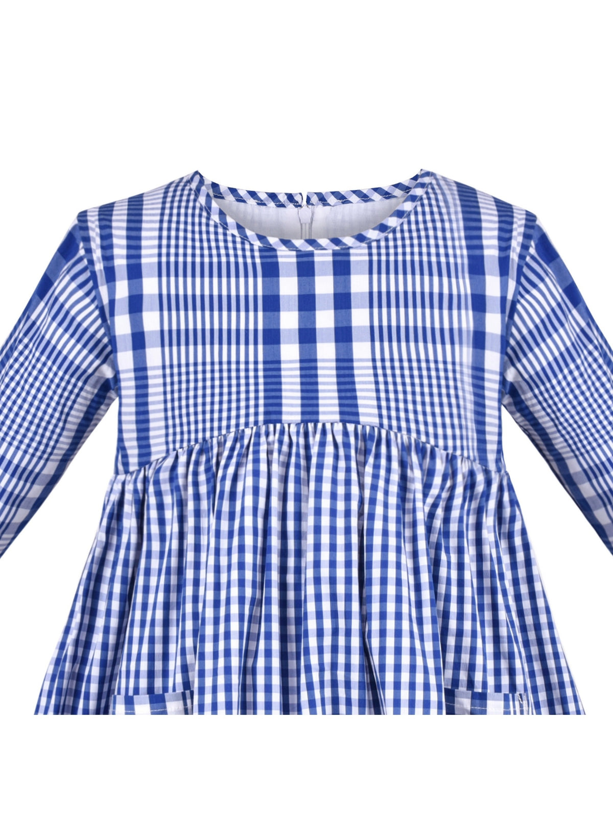 Girls Dress Denim Blue Short Sleeve School Uniform - Blue Plaid