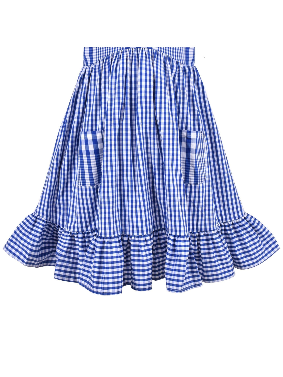 Girls Dress Denim Blue Short Sleeve School Uniform - Blue Plaid