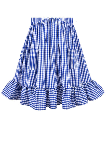 Girls Dress Denim Blue Short Sleeve School Uniform - Blue Plaid