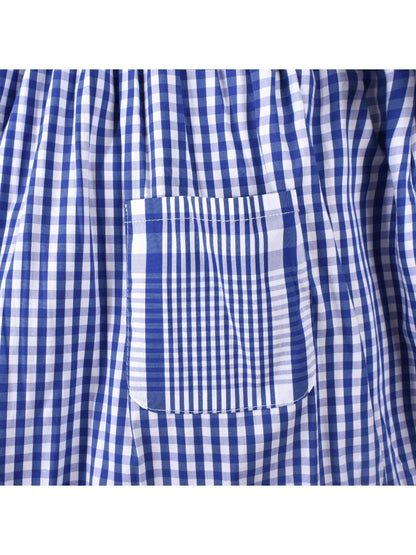 Girls Dress Denim Blue Short Sleeve School Uniform - Blue Plaid