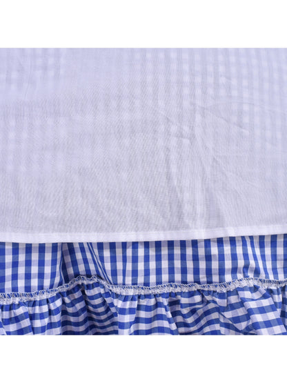 Girls Dress Denim Blue Short Sleeve School Uniform - Blue Plaid