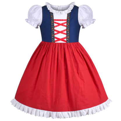 Girls German Dirndl Dress Costumes for Bavarian Oktoberfest Long Sleeve - Red