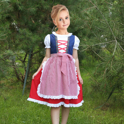 Girls German Dirndl Dress Costumes for Bavarian Oktoberfest Long Sleeve - Red