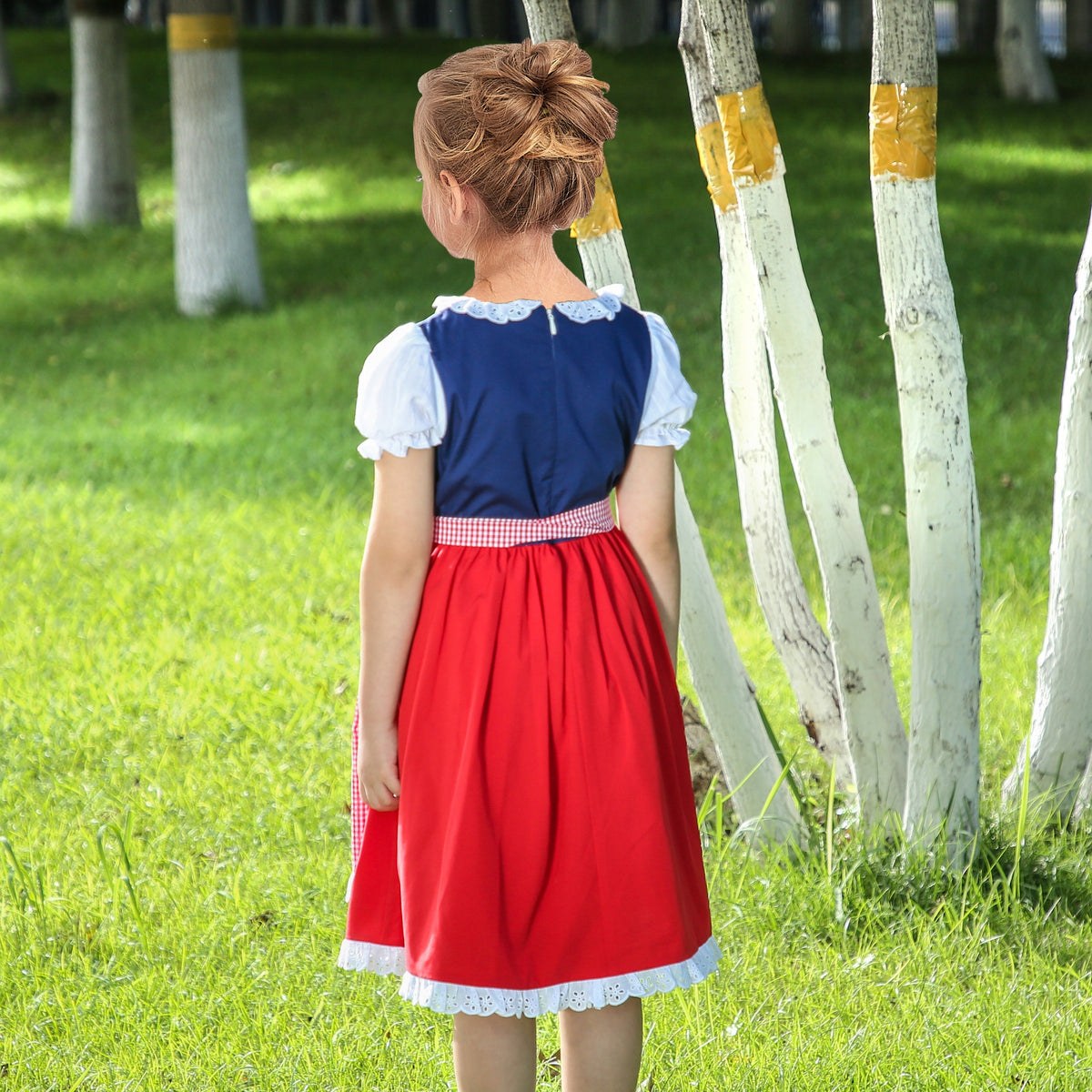Girls German Dirndl Dress Costumes for Bavarian Oktoberfest Long Sleeve - Red