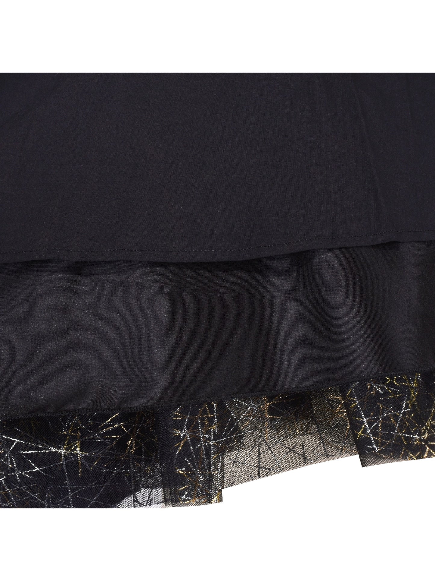 Girls Dress Black Gold Line Shiny Applique Princess Party Flare Sleeve Black
