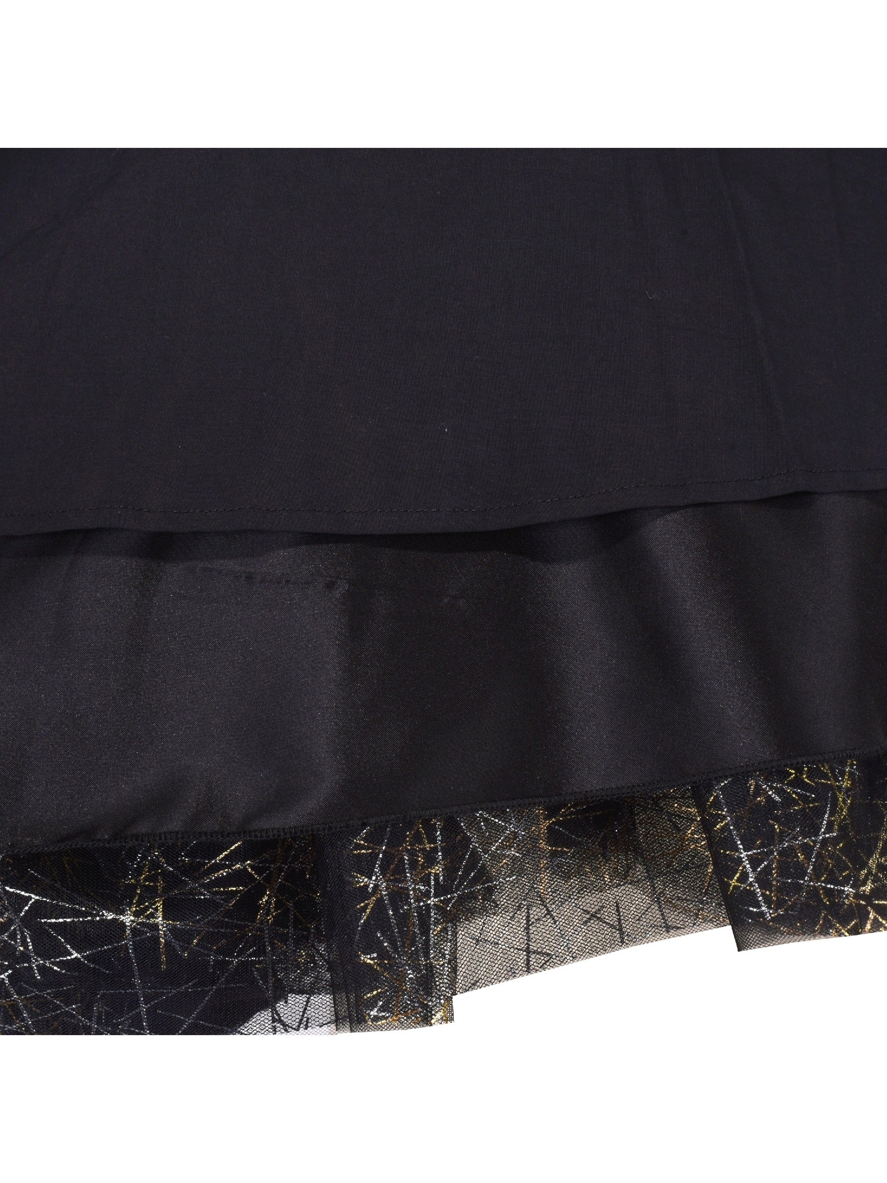 Girls Dress Black Gold Line Shiny Applique Princess Party Flare Sleeve Black