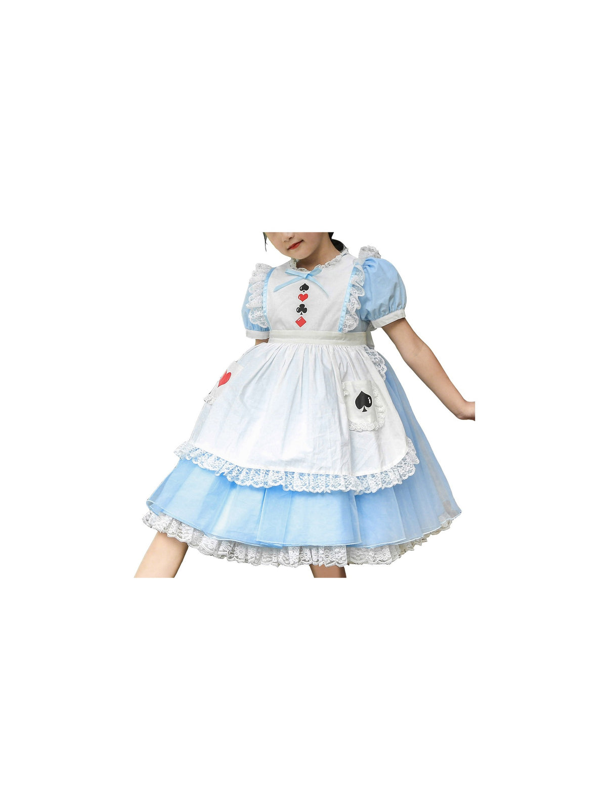 Girls German Dirndl Dress Costumes for Bavarian Oktoberfest Long Sleeve - Blue Poker