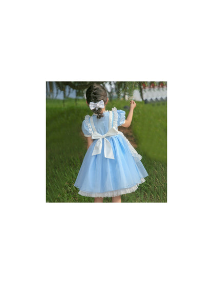 Girls German Dirndl Dress Costumes for Bavarian Oktoberfest Long Sleeve - Blue Poker
