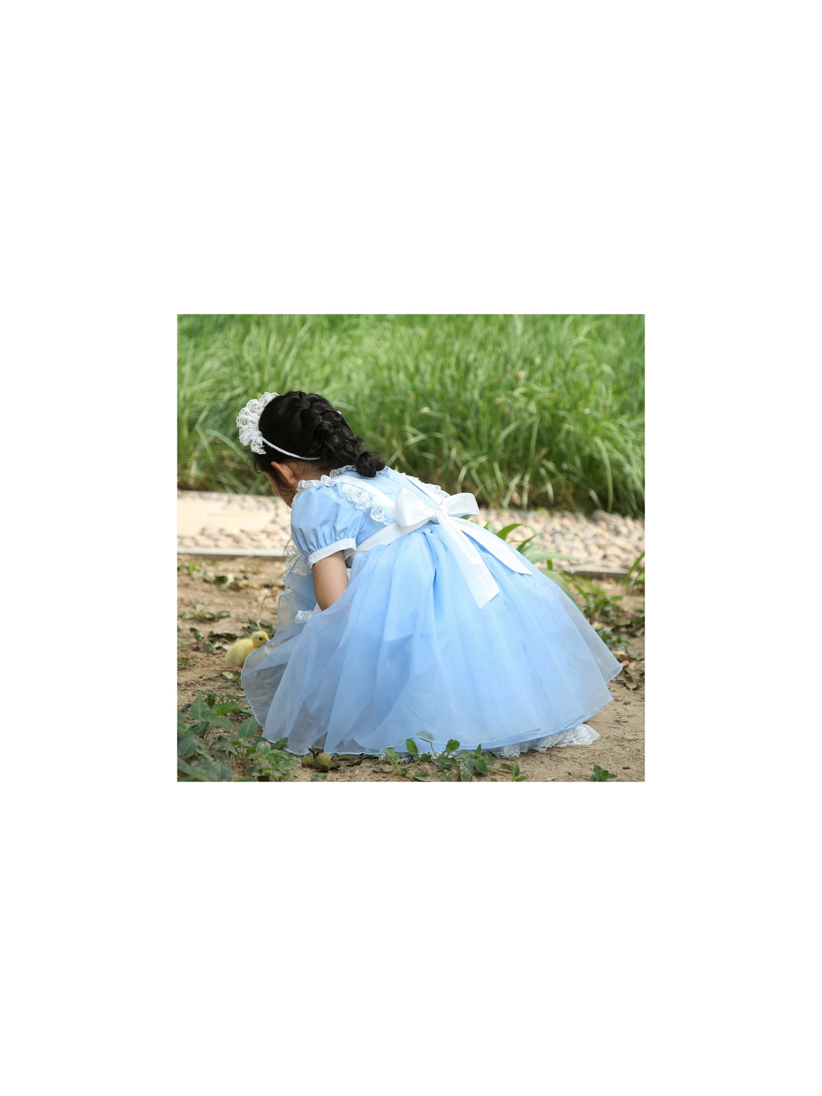Girls German Dirndl Dress Costumes for Bavarian Oktoberfest Long Sleeve - Blue Poker