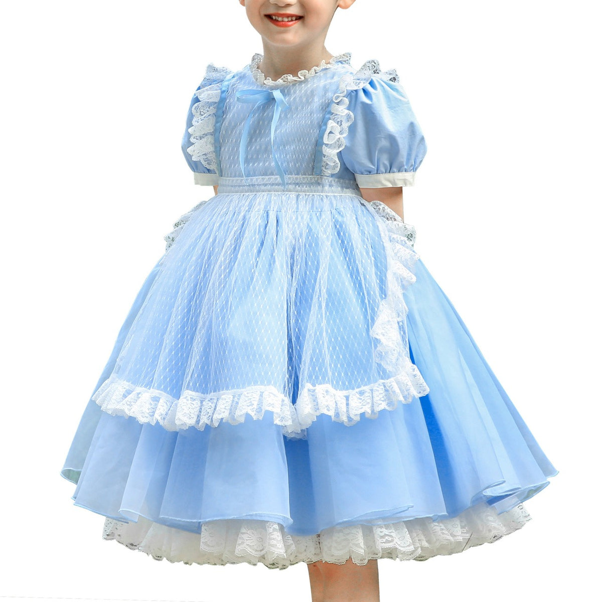 Girls German Dirndl Dress Costumes for Bavarian Oktoberfest Long Sleeve - Blue Maid