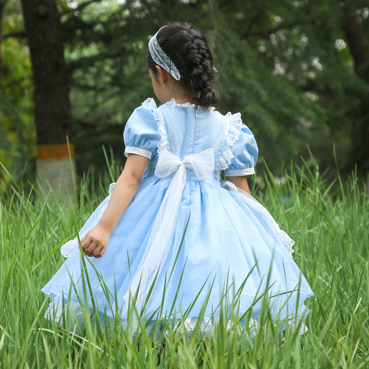 Girls German Dirndl Dress Costumes for Bavarian Oktoberfest Long Sleeve - Blue Maid
