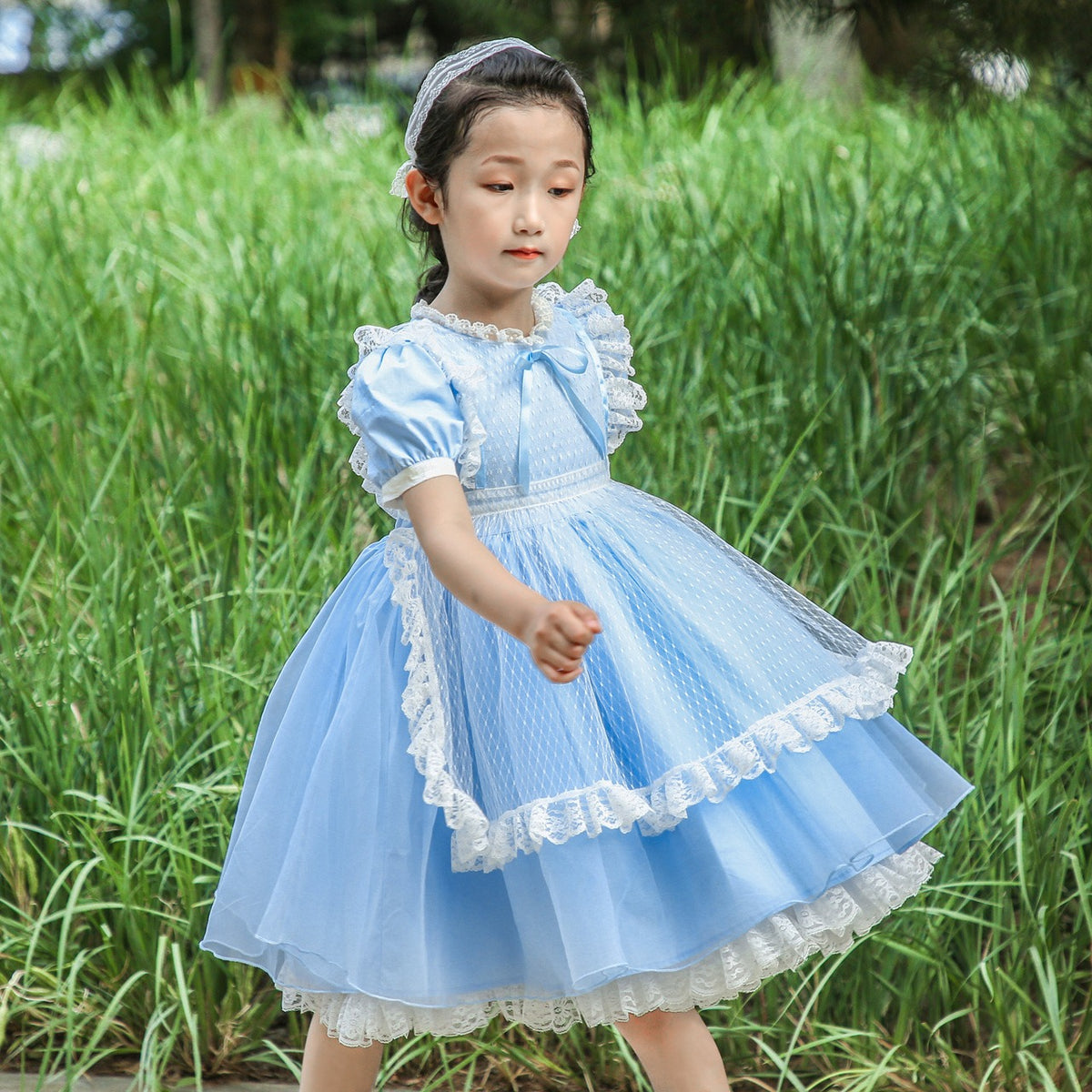 Girls German Dirndl Dress Costumes for Bavarian Oktoberfest Long Sleeve - Blue Maid