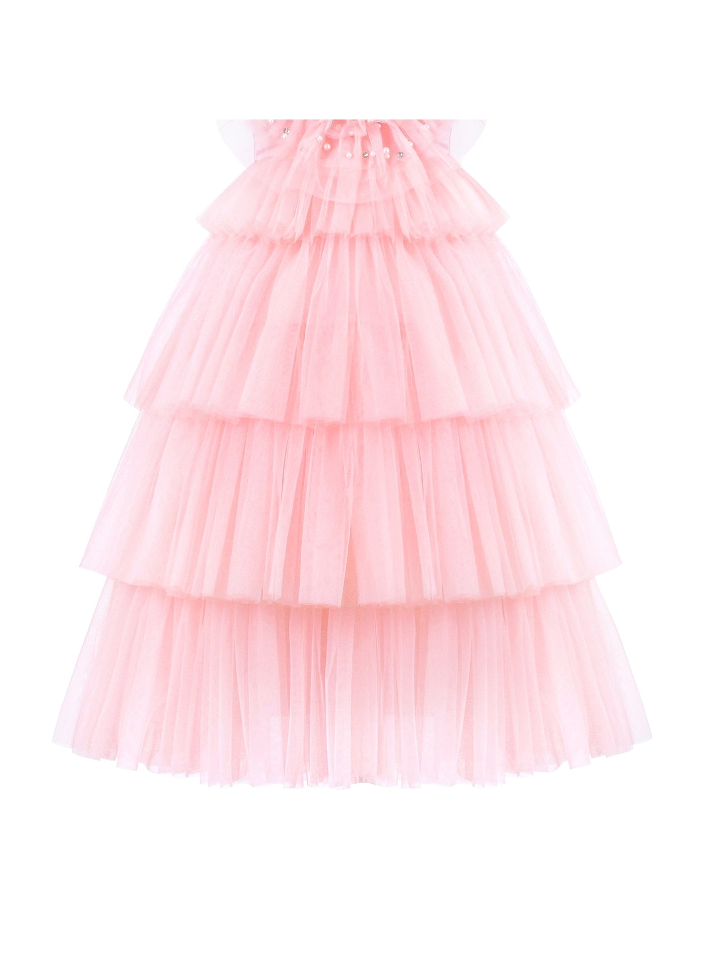 Flower Girls Dress Pink Cake Skirt Pearl Diamond Heart Bodice Backless Pink