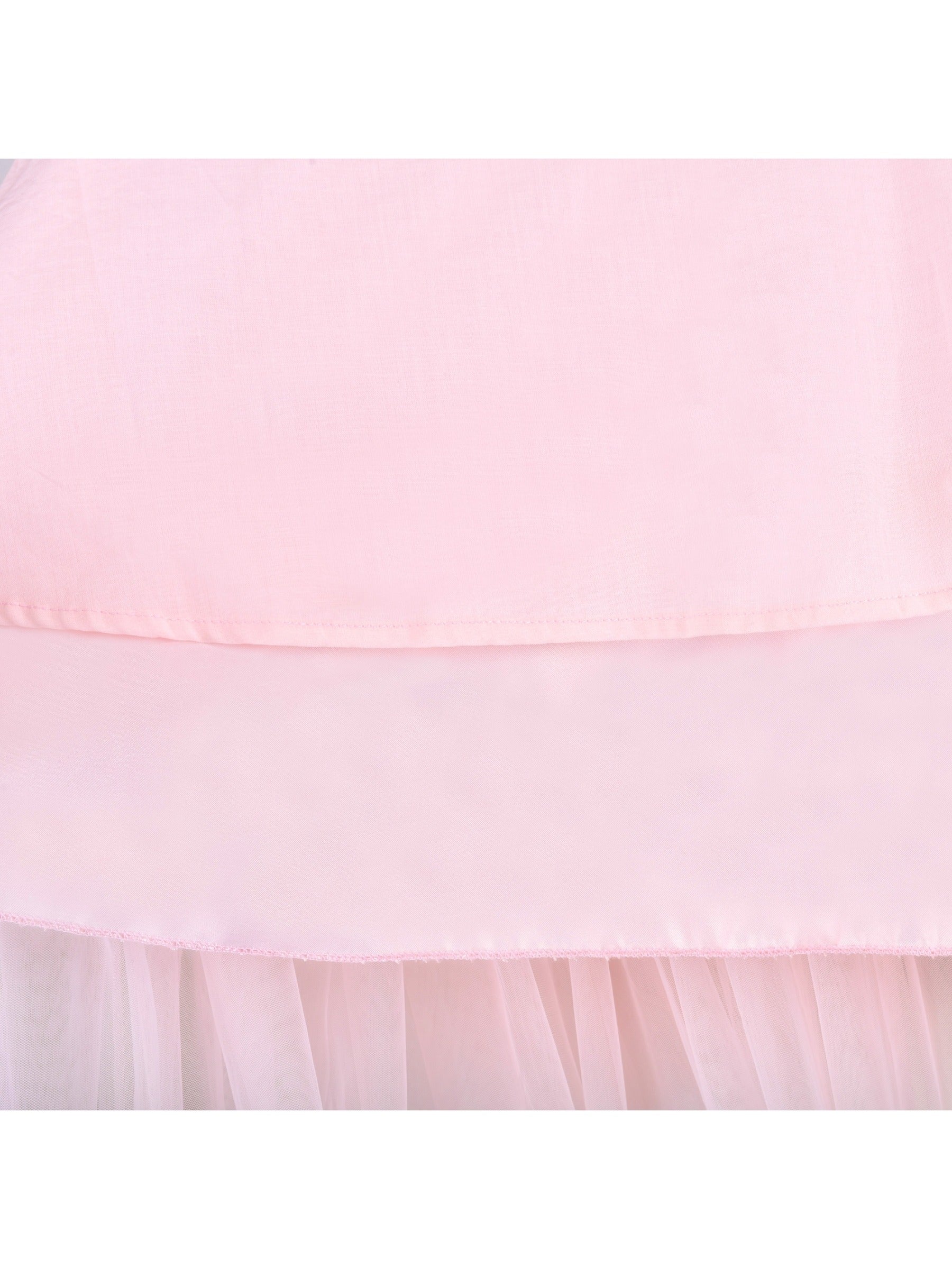 Flower Girls Dress Pink Cake Skirt Pearl Diamond Heart Bodice Backless Pink
