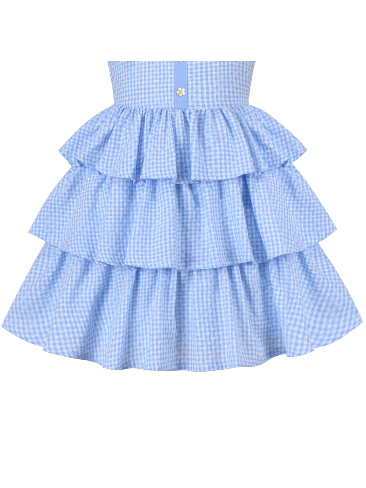 Girls Dress Spaghetti Gingham Ruffle Blush Pink Cake Layer Cute Summer - Blue Plaid