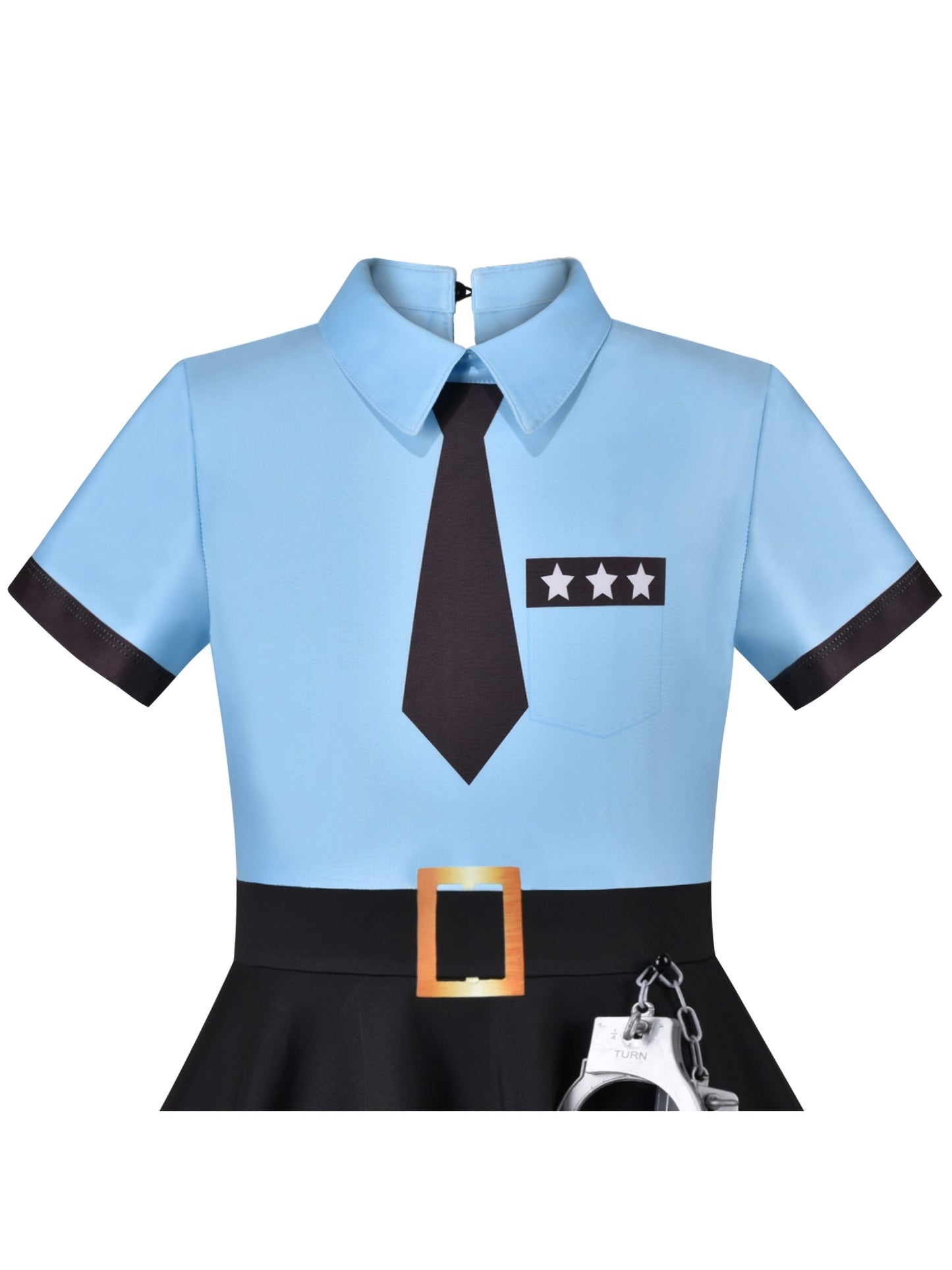 Girls Dress Halloween Pretend Police Uniform Necktie Short Sleeve Blue