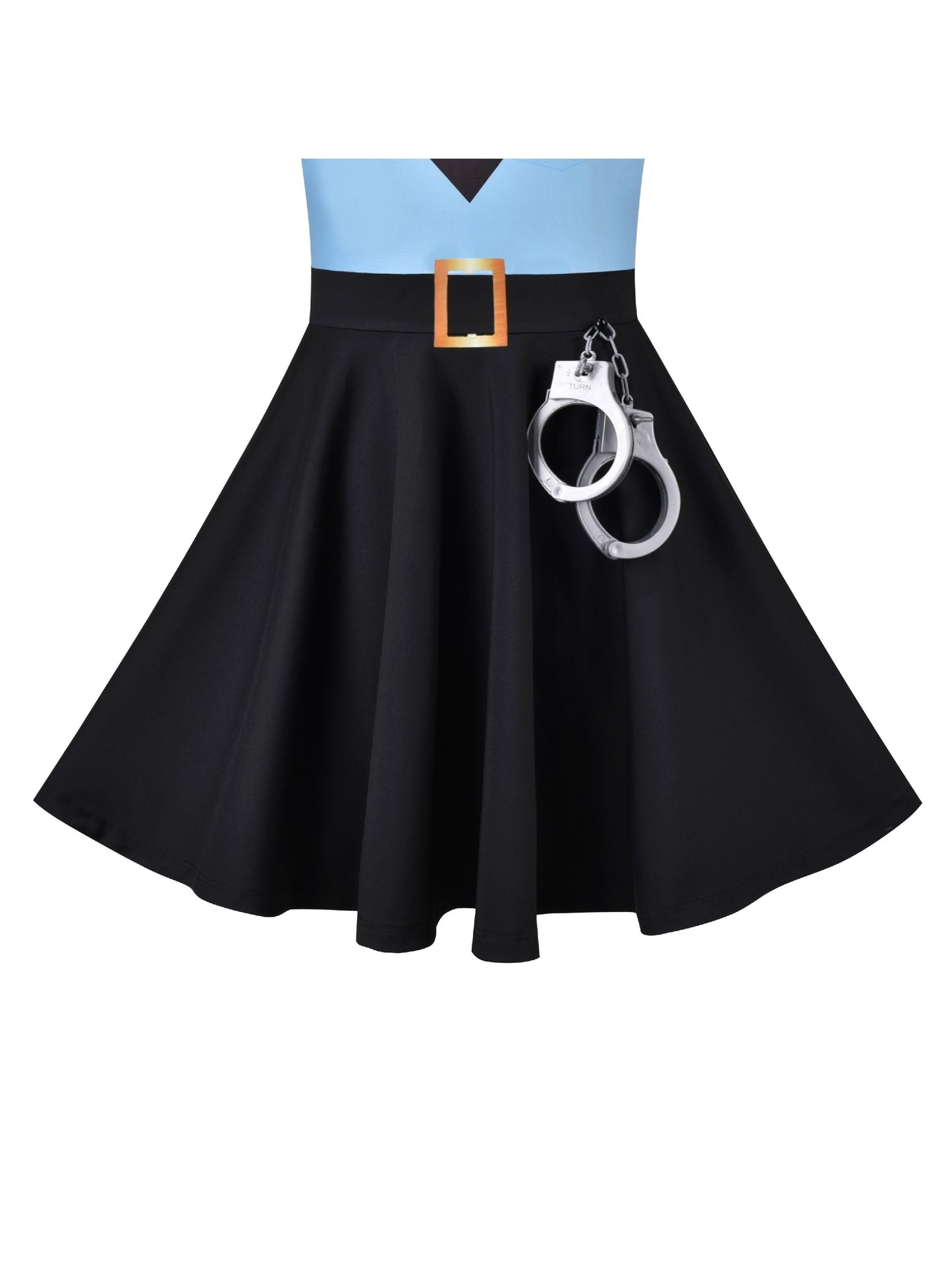 Girls Dress Halloween Pretend Police Uniform Necktie Short Sleeve Blue