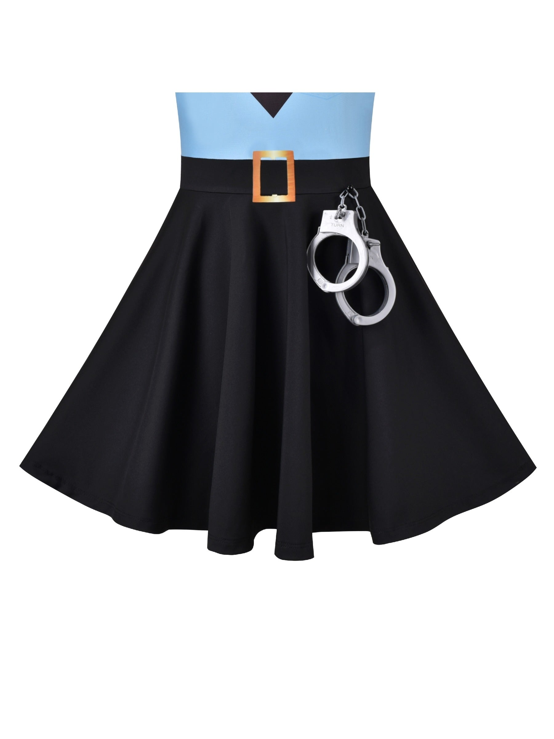 Girls Dress Halloween Pretend Police Uniform Necktie Short Sleeve Blue