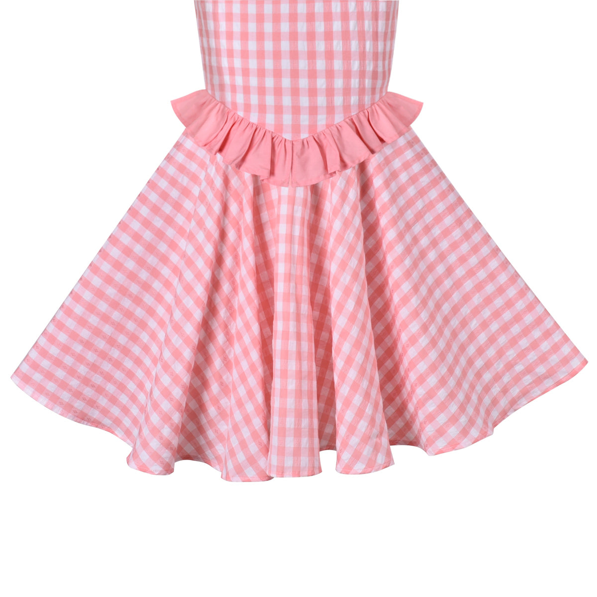 Girls Dress Lime Gingham Check Classic Waist Ruffle Cap Sleeve Casual - Pink Plaid