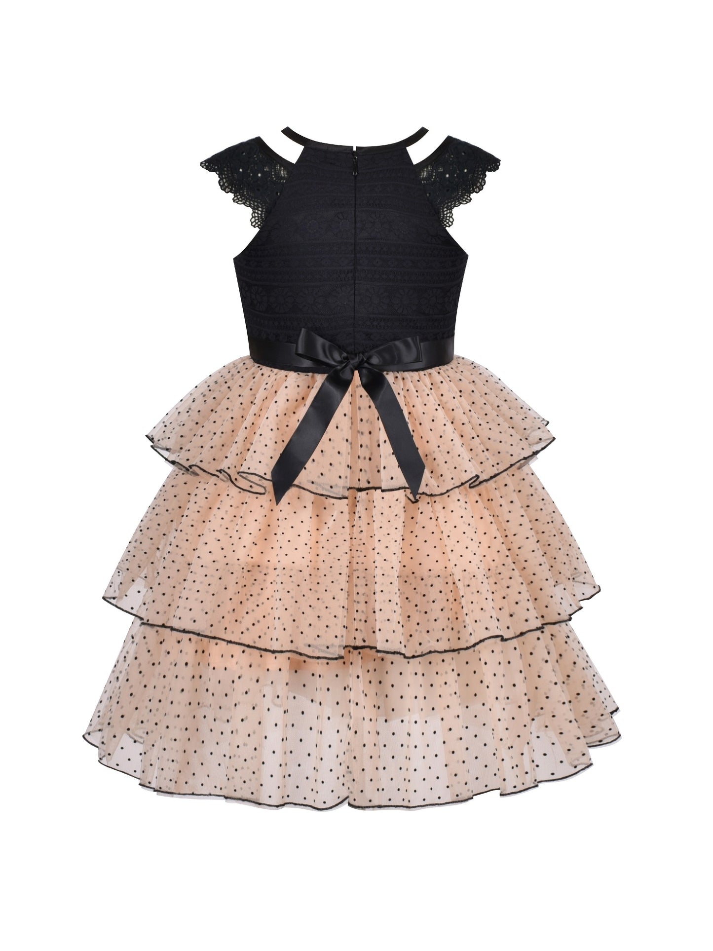 Girls Dress A-line Round Collar Sleeveless Pleated Bodice White Beige
