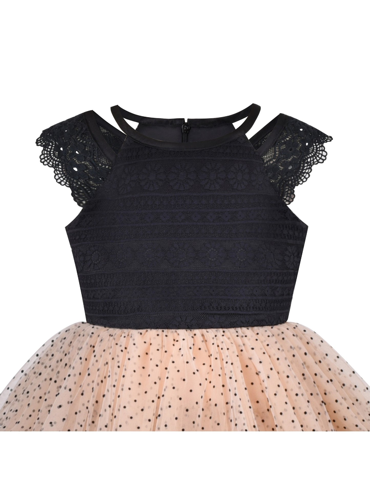 Girls Dress A-line Round Collar Sleeveless Pleated Bodice White Beige