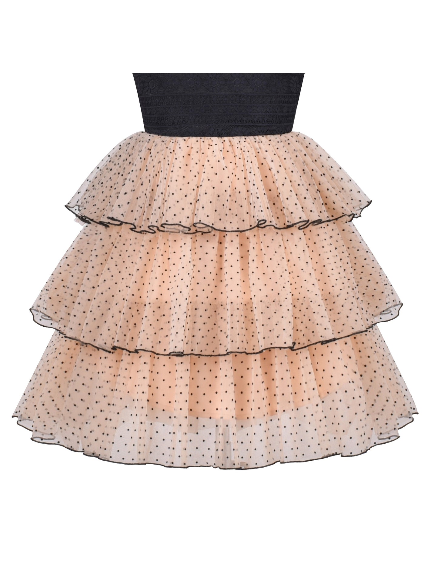 Girls Dress A-line Round Collar Sleeveless Pleated Bodice White Beige