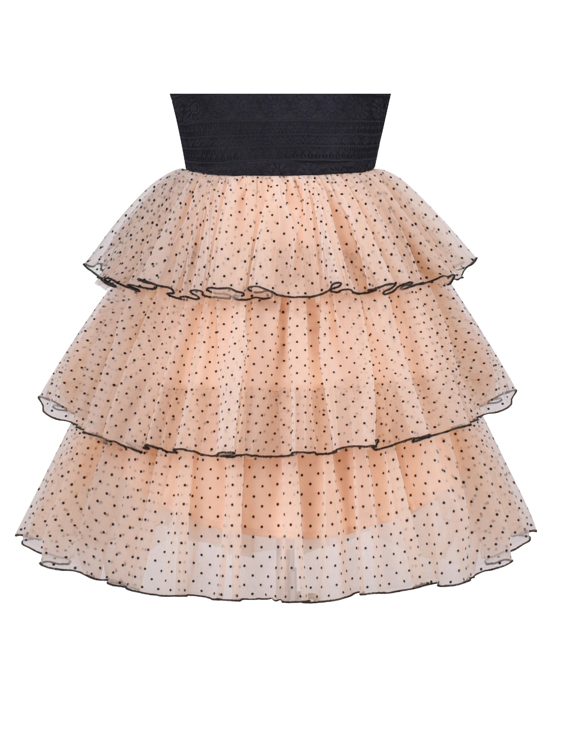Girls Dress A-line Round Collar Sleeveless Pleated Bodice White Beige