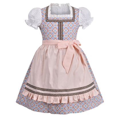 Girls German Dirndl Dress Costumes for Bavarian Oktoberfest Long Sleeve - Pale Pink
