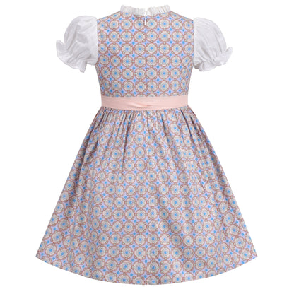 Girls German Dirndl Dress Costumes for Bavarian Oktoberfest Long Sleeve - Pale Pink