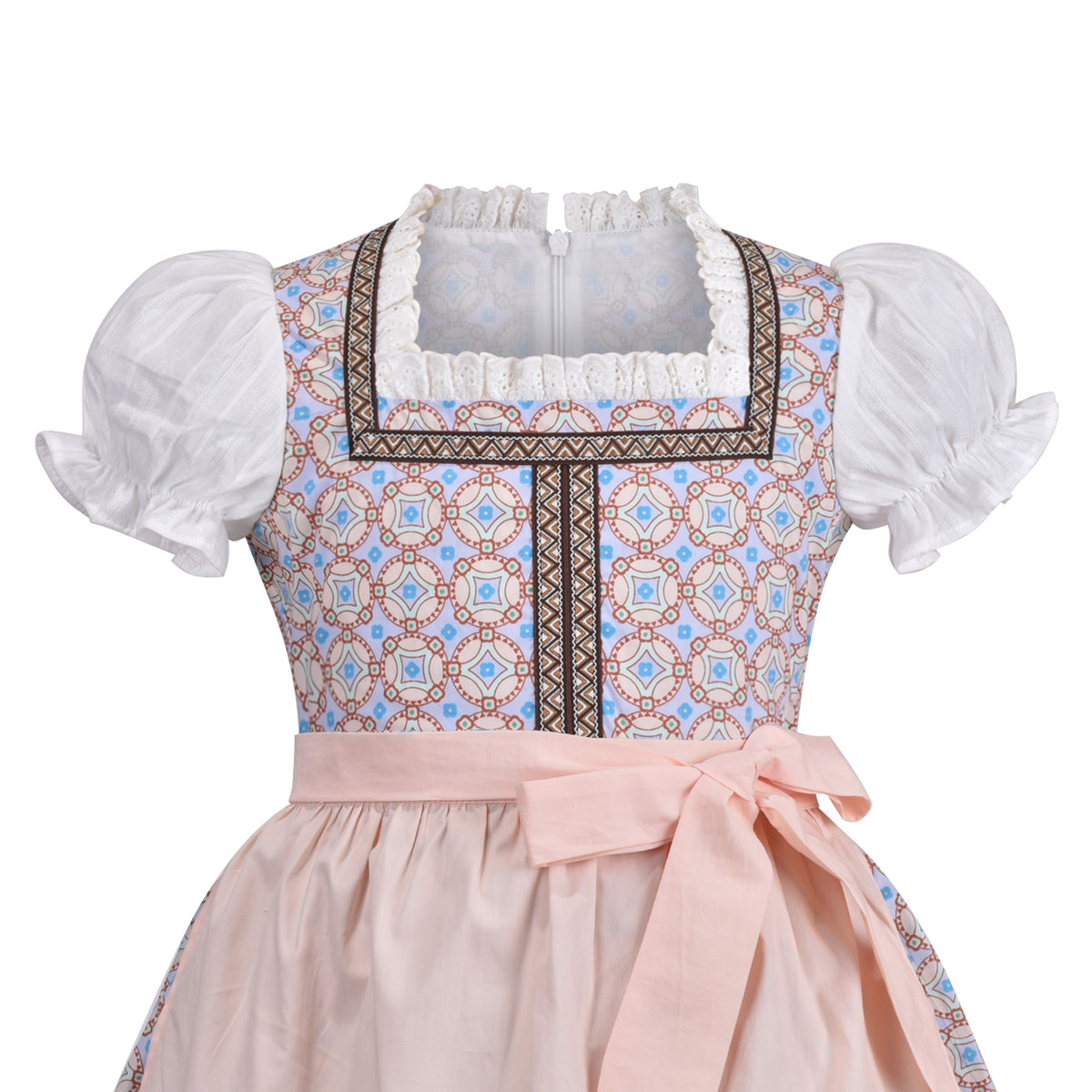 Girls German Dirndl Dress Costumes for Bavarian Oktoberfest Long Sleeve - Pale Pink