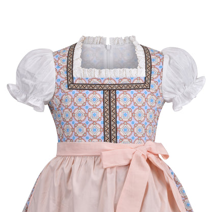 Girls German Dirndl Dress Costumes for Bavarian Oktoberfest Long Sleeve - Pale Pink