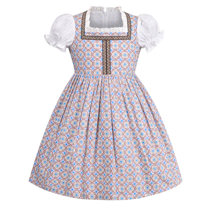 Girls German Dirndl Dress Costumes for Bavarian Oktoberfest Long Sleeve - Pale Pink