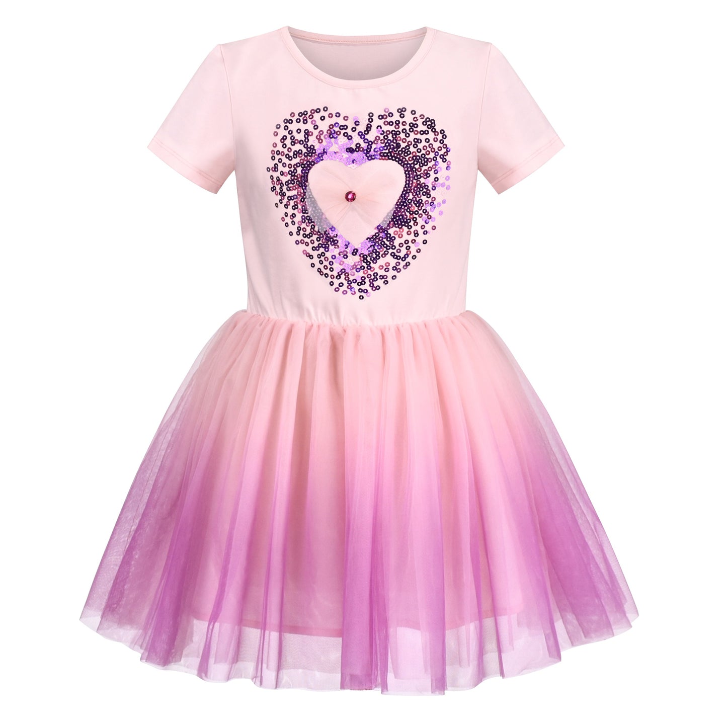 Girls Dress Dancing Girl Print Tutu Short Sleeve Sundress Pink