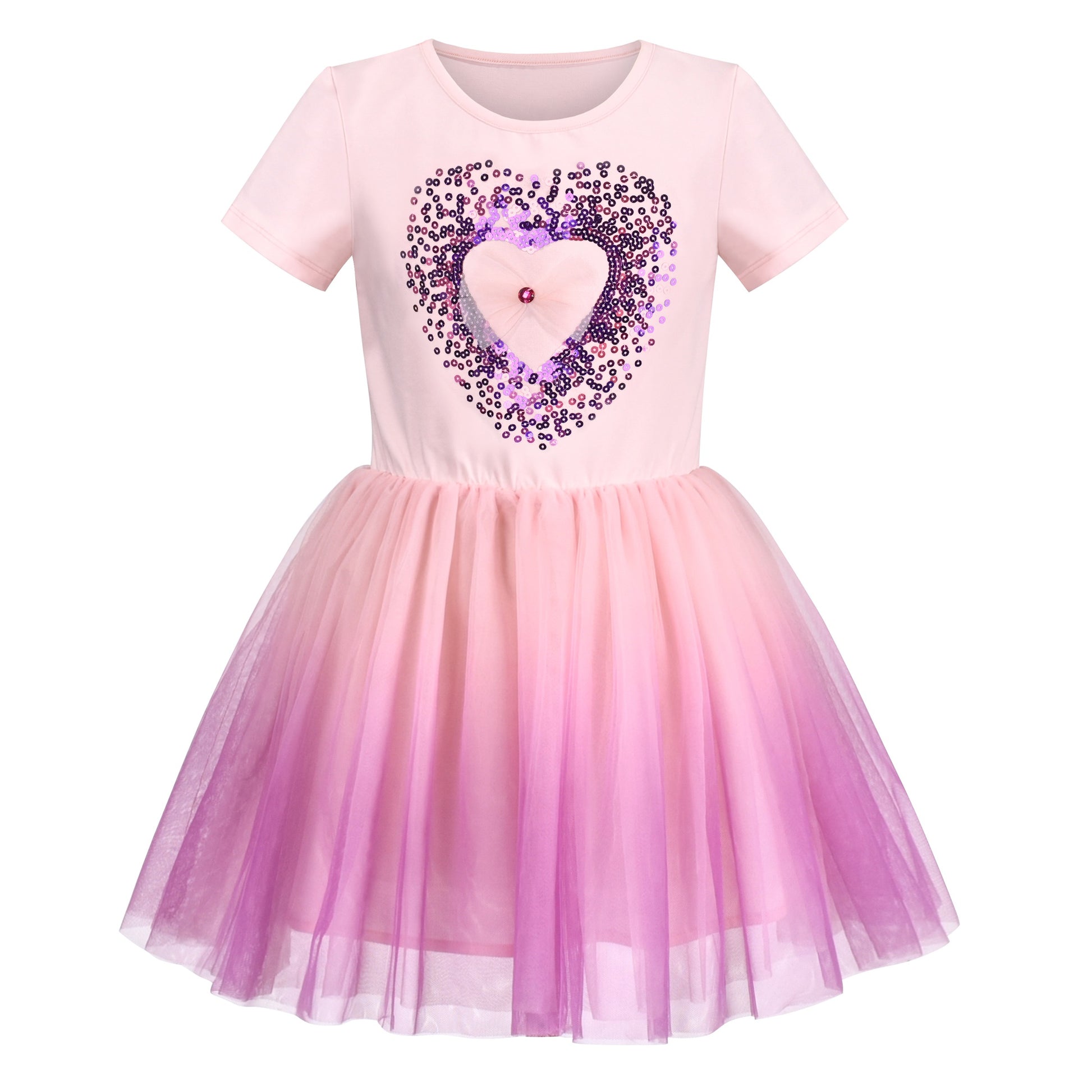 Girls Dress Dancing Girl Print Tutu Short Sleeve Sundress Pink