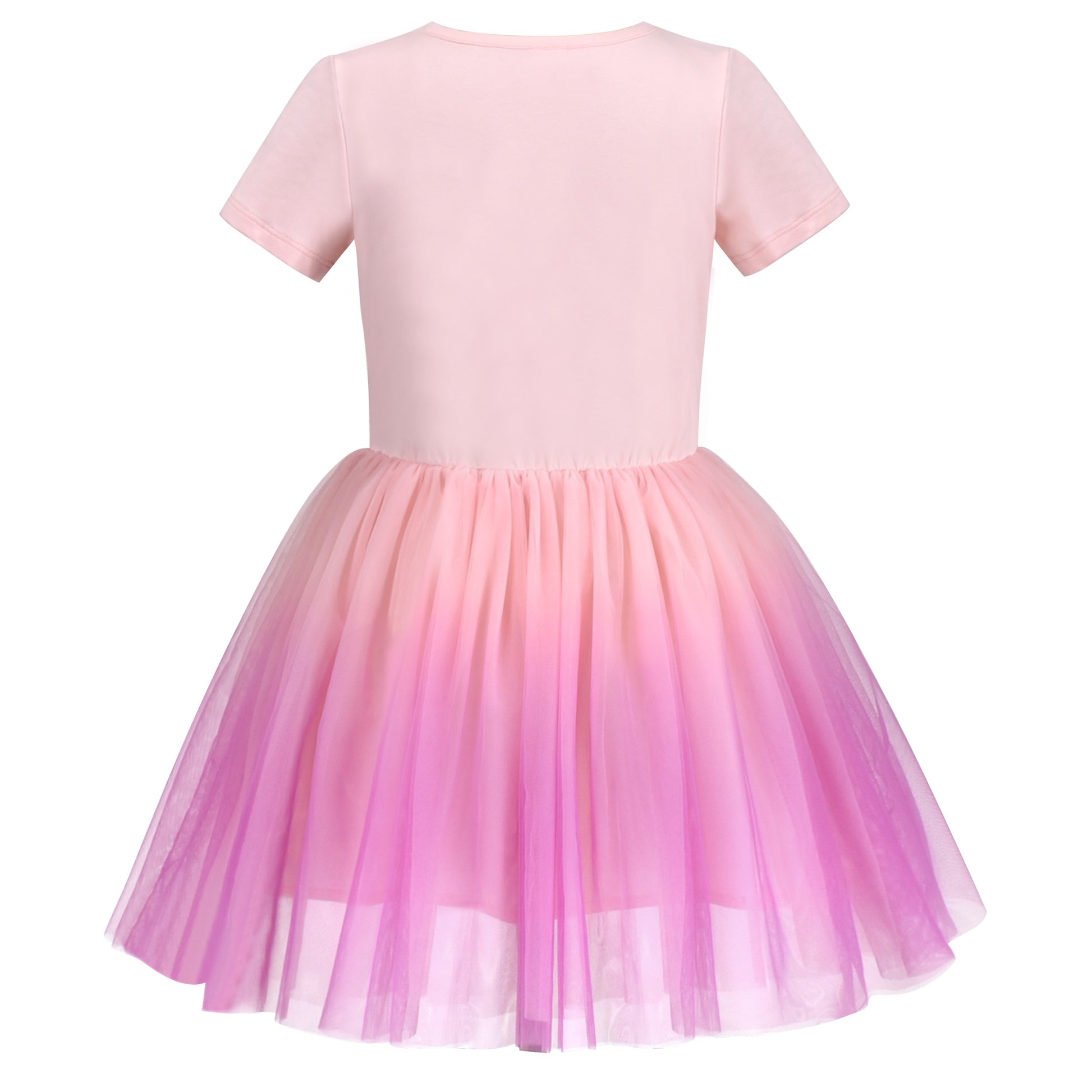 Girls Dress Dancing Girl Print Tutu Short Sleeve Sundress Pink