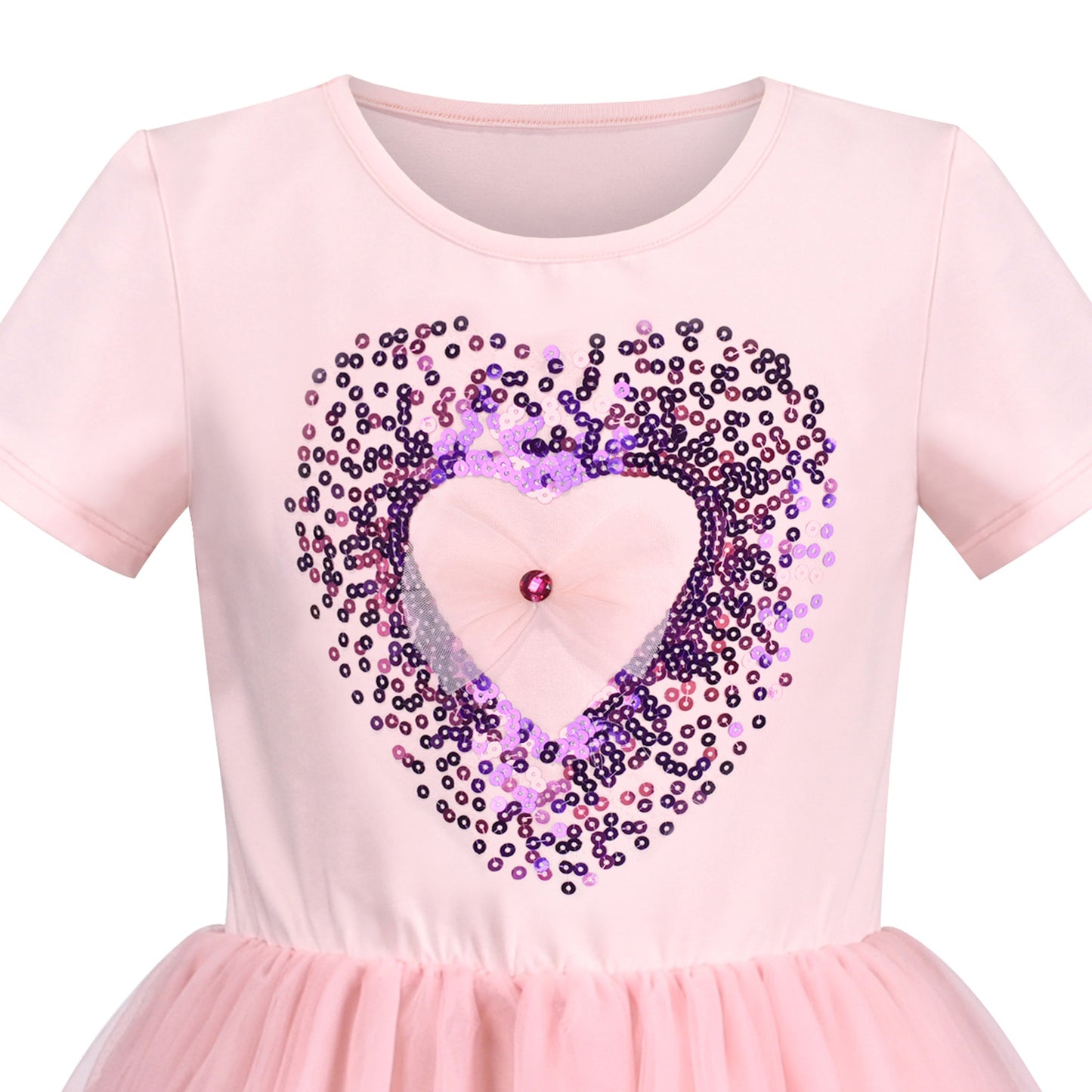 Girls Dress Dancing Girl Print Tutu Short Sleeve Sundress Pink
