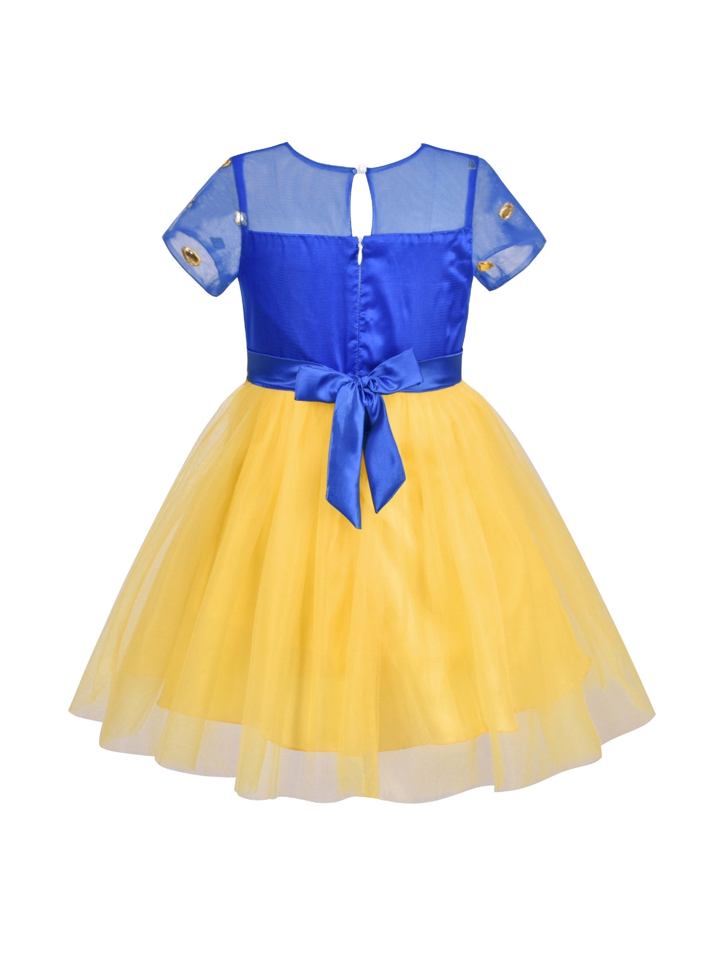 Girl Dress Yellow Blue Ethnic Pattu Pavadai Short Sleeve Yellow
